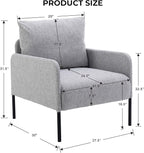 Linen Fabric Living Room Accent Chairs Bedroom Single Sofa Chair, Upholstered Reading Arm Chair Modern Couch w/Comfy Pillow for Waiting Room/Apartment/Dorm, Grey