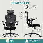 Office Chair Ergonomic Desk Chair with Lumbar Support&Headrest&Flip-up Arms Height Adjustable Rocking Swivel High Back Computer Chair Warm Taupe Mesh Study Chair (05Black)