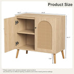 Rattan Storage Cabinet, 2-Door Boho Sideboard in Oak, Adjustable Shelf, Elegant Rattan Buffet Cabinet with Storage for Stylish Home Organization 31.5" Oak Set 2