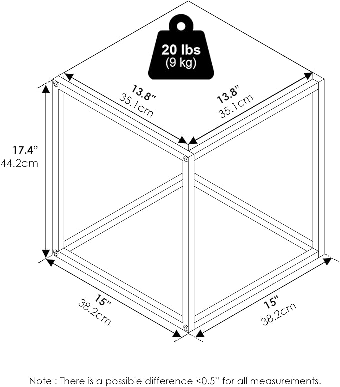 Furinno Moretti Side Table, 1-Tier Stackable Metal Frame End Table, Night Stand, Bedside Table, Toolless Assembly, for Living Room, Bedroom, Solid White