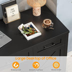Vabches Farmhouse 59" Executive Desk,Computer Desk with 3 Drawers and Storage Cabinet,Home Office Desk for Work and Study. Pure Black