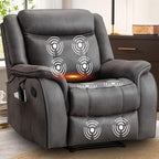 Massage Recliner Chair with Heated, Faux Leather Recliner Chairs for Adults, 39" Wide Manual Reclining Ergonomic Lounge Chair for Living Room with Overstuffed Backrest, Side Pocket, Grey