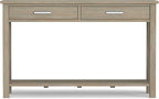 SIMPLIHOME Kitchener Console Table - 47 Inch Wide Solid Wood Sofa Table in Distressed Grey, Contemporary Storage Table for Entryway or Living Room with 2 Drawers, Bottom Shelf, and X-Design Sides