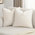 FUTEI Cream White Chenille Throw Pillow Covers 18x18 Inch Set of 2,Soft Cozy Bound Edge Design Cushion Case,Home Decor for Couch Bed Living Room