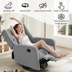 360 Swivel Rocker Recliner Chair for Adults, Nursery Chair for Small Spaces Living Room, Upholstered Fabric Glider Recliner, Pigeon Grey