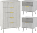 LYNSOM Fluted Dresser and Nightstand Sets 3 Piece, 5-Drawers Dresser and 1-Drawer Nightstands Set of 2, Wood Bedroom Furniture Set for Home, Bedroom, Hallway, White