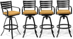 Pellebant Outdoor Bar Stools Set of 4 with Sunbrella Cushion, 29.5" Aluminum Swivel Bar Height Stool Chairs with Back & Footrest, Rust-Proof Patio Bartools for Deck Lawn Garden,Teak