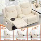 Loveseat Recliner Sofa, Beige PU Leather Double Recliner Loveseat with Console, Cup Holders, Storage & USB Ports, Ergonomics，Manual Reclining Sofa Couch for Living Room, RV
