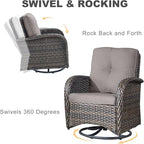 HUMMUH 5-Piece Patio Furniture Wicker Outdoor Conversation Set,All-Weather Rattan Swivel Chairs Bistro Set with Loveseat Coffee Table for Backyard,Poolside,Deck(Brown/Grey)