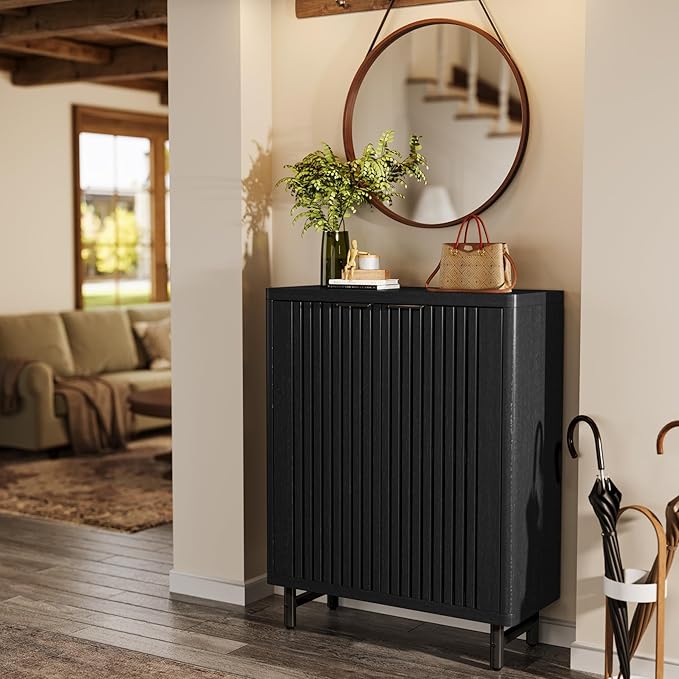 Tribesigns Shoe Cabinet with Shutter Doors, 6-Tier Entryway Shoe Cabinet with Adjustable Shelves, Wooden Modern Rack Organizer for Entryway, Hallway, Closet, Living Room, Black