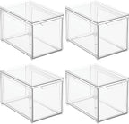 mDesign Plastic Stackable Bathroom Storage with Pull Out Bin Organizer Drawer for Cabinet, Vanity, Shelf, Cupboard, Cabinet, or Closet Organization - Lumiere Collection - 4 Pack - Clear
