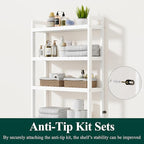 Smiry Over The Toilet Storage Cabinet, 4-Tier Bamboo Bathroom Organizers with Adjustable Shelf & 4 Hooks, Space Saving Shelf Rack for Bathrooms, Laundry Room, Balcony, White