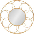 Kate and Laurel Cori Boho Round Mirror; 34 Inch Diameter; Natural; Light Decorative Metal Mirror with Rattan Accenting for Coastal Home Wall Decor
