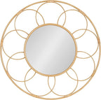 Kate and Laurel Cori Boho Round Mirror; 34 Inch Diameter; Natural; Light Decorative Metal Mirror with Rattan Accenting for Coastal Home Wall Decor
