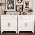 Metal Sideboard Cabinet with Big Drawers,Farmhouse Coffee Bar with One Adjustable Shelves,Buffet Cabinet,Metal Storage Cabient for Kitchen, Dining Room, Entryway, White