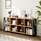63" 8 Cube Horizontal Bookshelf Long Bookshelf Wood Cube Storage Organizer Rustic Wood Cubby Bookcase for Living Room Walnut