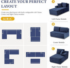 134''Oversized Modular Sectional Sofa Boneless Cloud Couch with Chaise Comfy Sectional Couches for Living Room,Bedroom,Apartment (Blue, 134''W U-Shaped)