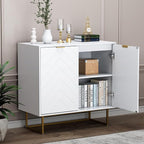 Scurrty 94.5" Large Sideboard Buffet, Storage Cabinet with Golden Legs, Black Sideboard Storage Cabinet with 6 Doors and Adjustable Shelf, Accent Cabinet for Living Room, Kitchen,White