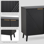 Fluted Black Storage Cabinet with Doors, Wood Sideboard Buffet Cabinet with Adjustable Shelf, Modern Accent Table for Living Room, Entryway