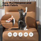 Upholstered Accent Chairs Set of 2, Modern Faux Leather Sofa Chairs with Foldable Side Tray Table & Storage Pocket, Small Accent Sofas for Living Room, Bedroom, Brown