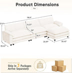 Furniwell Modular Sectional Sofa with Moveable Ottoman, Oversized 3-Seater Couch with Supportive Backrest, Chenille Convertible Sofa Couches for Living Room/Apartment (Whtie, L Shaped)
