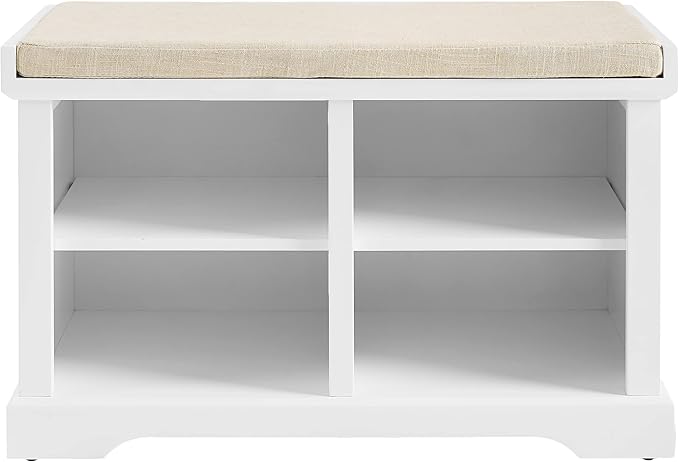 Crosley Furniture Anderson Entryway Storage Bench with Shoe Rack Organizer Shelves, White