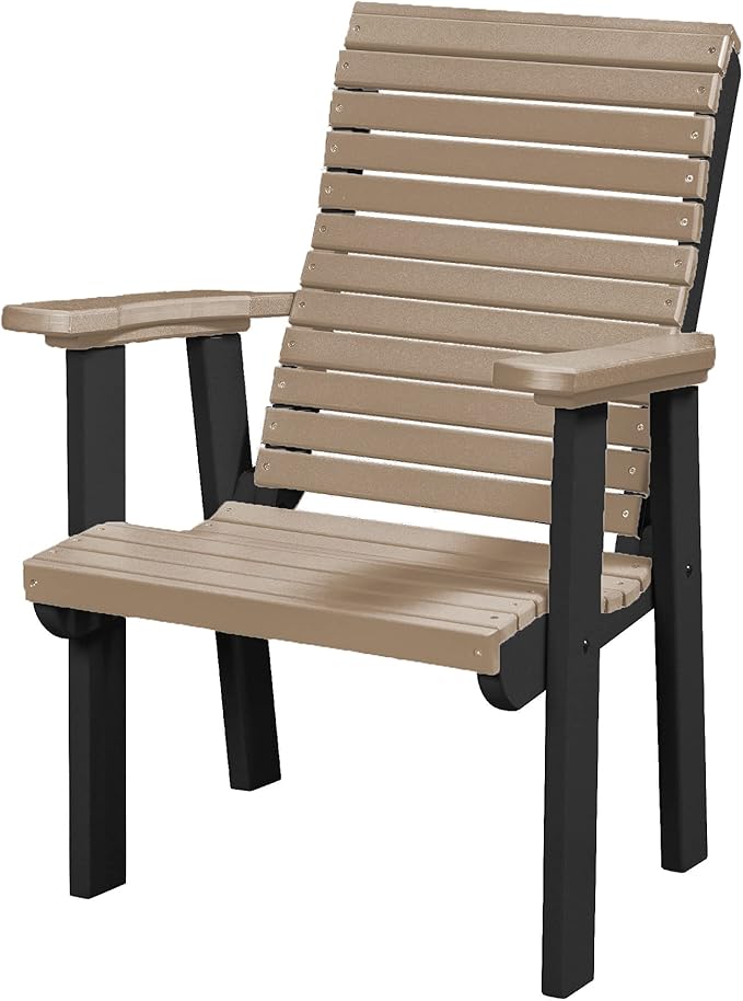 DutchCrafters Modern Horizontal Slat High Back Poly Outdoor Patio Chair (Black & Weatherwood)