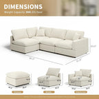 Modern Sectional Linen Couch for Living Room L-Shape Sofas,4 Seat Modular Cloud Sofas,Detachable Couch Cushion Covers,Cozy Feather Down Sofa for Apartment Beige