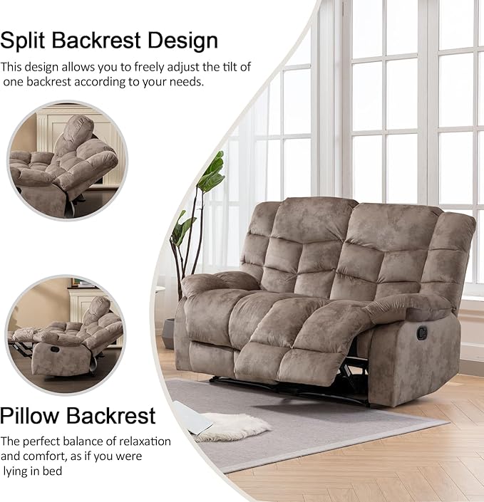 CANMOV Manual Reclining Sofa Set,2 Pieces Sofa Furniture Set for Living Room, Manual Recliner Chair and Recliner Loveseat with Arms for Living Room, Bedroom, Light Brown (1+2)
