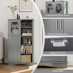 Giantex Bathroom Floor Storage Cabinet - Linen Floor Cabinet with Doors and Adjustable Shelves, Freestanding Side Storage Organizer for Bathroom, Living Room, Entryway, Kitchen Storage Unit (Grey)