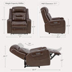 Watson & Whitely Genuine Leather Power Recliner Chairs for Adults, Lay Flat Recliner with Power Headrest, USB Ports and Cup Holders, Electric Reclining Sofa for Living Room, Bedroom, Dark Brown