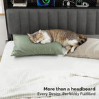 VINGLI King Size Headboard Only, Adjustable Upholstered Headboard with 3 Tier Shelves and Pegboard with Charging Stations and LED Lights, Modern Bed Headboard with Storage for Bedroom Decor