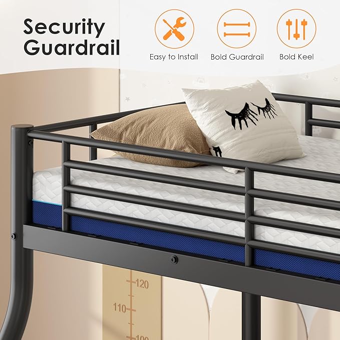 SDHYL Twin Over Full Bunk Bed with Two Mattresses, All-in-One Metal Bunk Bed Set for Kids/Adults, Heavy Duty Sturdy Frame, 6 Inch Twin & Full Memory Foam Mattress Included, Space-Saving, Easy Assembly
