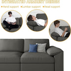 EASE MOOSE 3 Seater Deep Seat Sectional Sofa, Scratch Resistant Faux Leather Material, Oversized Modular Couch for Living Room,Modern Comfy Sofas for Small Spaces,Grey