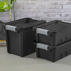 Sterilite 24-Pack Plastic Storage Bins with Lids, Stackable Containers, 7.5 Gallon, Black