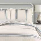 Lush Decor Farmhouse Stripe Reversible Cotton Comforter Set, 3 Piece Set, King, Blue - Cozy F𝚊rmhouse Bedding Set - Rustic Decor - Striped Comforter - Modern Farmho𝚞se Bedroom Decor