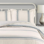Lush Decor Farmhouse Stripe Reversible Cotton Comforter Set, 3 Piece Set, Full/ Queen, Blue - Cozy F𝐚rmhouse Bedding Set - Rustic Decor - Striped Comforter - Modern Farmho𝐮se Bedroom Decor