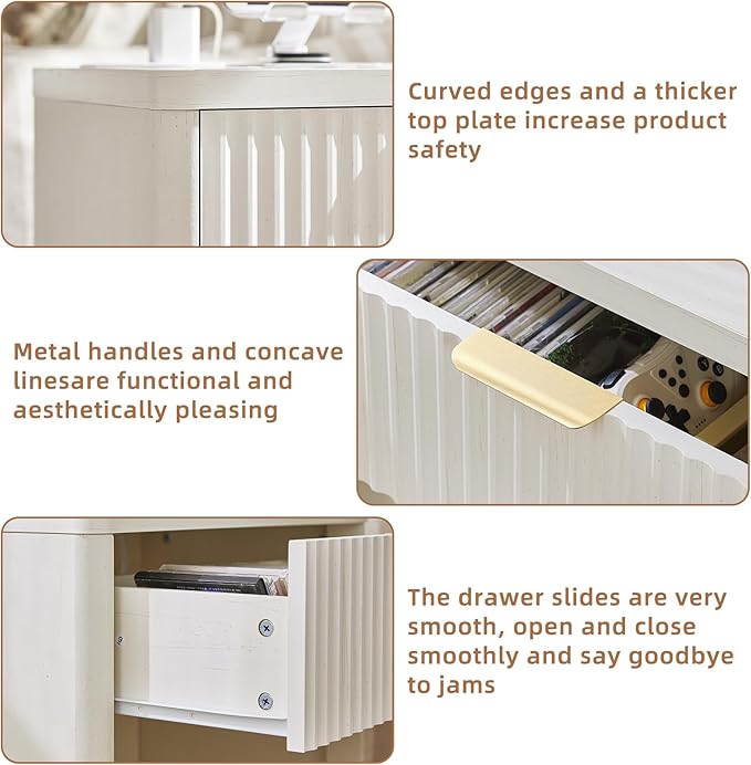 LEYAOYAO Fluted Farmhouse Nightstand Set of 2 with Charging Station, 23" Wide 1 Drawers End Table,White Dresser for Bedroom,Bed Side Table Chest of Drawers Cabinet,Wood Night Stand for Living Room