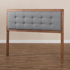 Mid-Century Marvel Fabric Upholstered Walnut Brown Finished Wood Headboard, Wall Mount Headboard King/Dark Gray