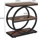 Tribesigns End Table, Narrow End Table with 3 Storage Shelves, Wood Side Table with Black Metal Frames, Industrial Small Sofa Side Table for Living Room, Slim Nightstand and Bedside Table for Bedroom