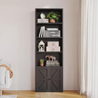 MXV Bookshelf Bookcase with Doors, 6 Tier 71" Tall Wooden Storage Shelves Organizer, Floor Standing Display Cabinet Shelves, Home Decor Furniture for Home Office, Living Room, Bedroom, Black