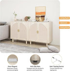 Beige Sideboard Cabinet with 2 Rattan Doors, Rattan Buffet Cabinet with Adjustable Shelves & Pine Legs, Boho Sideboard Buffet for Living Room, Kitchen, Entryway (Beige,2 PCS)