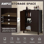 COSTWAY Bathroom Floor Cabinet - Freestanding Side Storage Organizer with Double Doors & Adjustable Shelf, Wooden Storage Cabinet for Living Room, Bedroom, Kitchen, Entryway (Brown)
