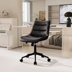 Rowill Leather Office Chair, Ergonomic Armless Desk Chair with Waterproof Cushion & Slient Wheels & SGS-Certified Class 3 Explosion-Proof Gas Lift, Ideal for Home Office, Study and Vanity(Black)