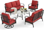 5 Piece Metal Outdoor Patio Furniture Set, Patio Conversation Setsv with 3-Seater Sofa, Loveseat, 2 Fixed Sofa (5.75" Thick Cushion) & Coffee Table Black Backyard Furniture, Rust Red