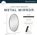 MCS Master & Co. Modern Metal Large Wall Mirror, Minimalist Home Decor Oval Mirror for Living Room, Bedroom, or Bathroom, 24 by 36 Inch, Black