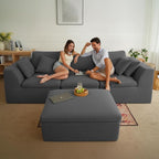 144" Cloud Sectional Couches for Living Room, Convertible U-Shape Couch with Ottoman, 6 Seater Modular Sectional Sofa,DarkGary Chenille