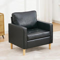 STHOUYN Faux Leather Comfy Black Accent Arm Chair Single Sofa Living Room, Bedroom Chair Reading Chairs for Adults, Suitable for Small Spaces Office Couch, Easy Assembly