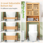 Tangkula Over The Toilet Storage Cabinet, Bamboo Bathroom Space Saver with 2 Doors, Adjustable Bottom Bar, Open Shelf, Freestanding Bathroom Cabinet Organizer Above Toilet for Restroom, Laundry Room