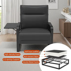 Upholstered Accent Sofa, Modern Faux Leather Sofa Chair with Foldable Side Tray Table & Storage Pocket, Small Accent Sofa for Living Room, Bedroom, Reception Room, Black